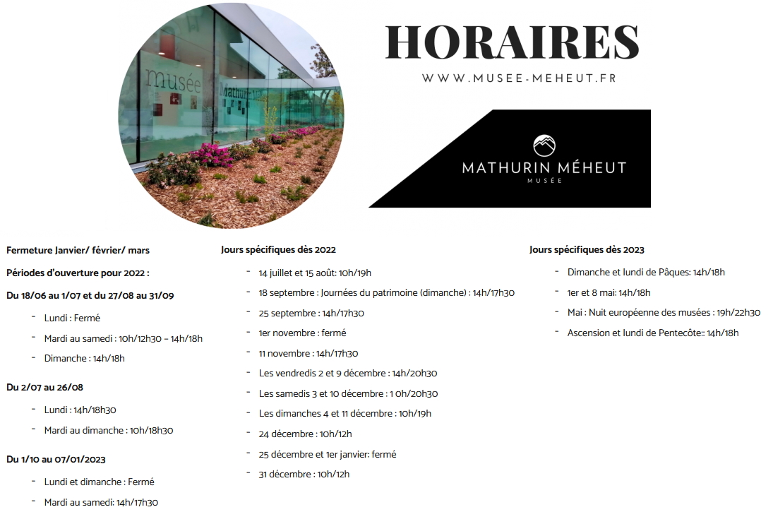 Horaires d'ouvertures du musée Mathurin Méheur 2022-2023