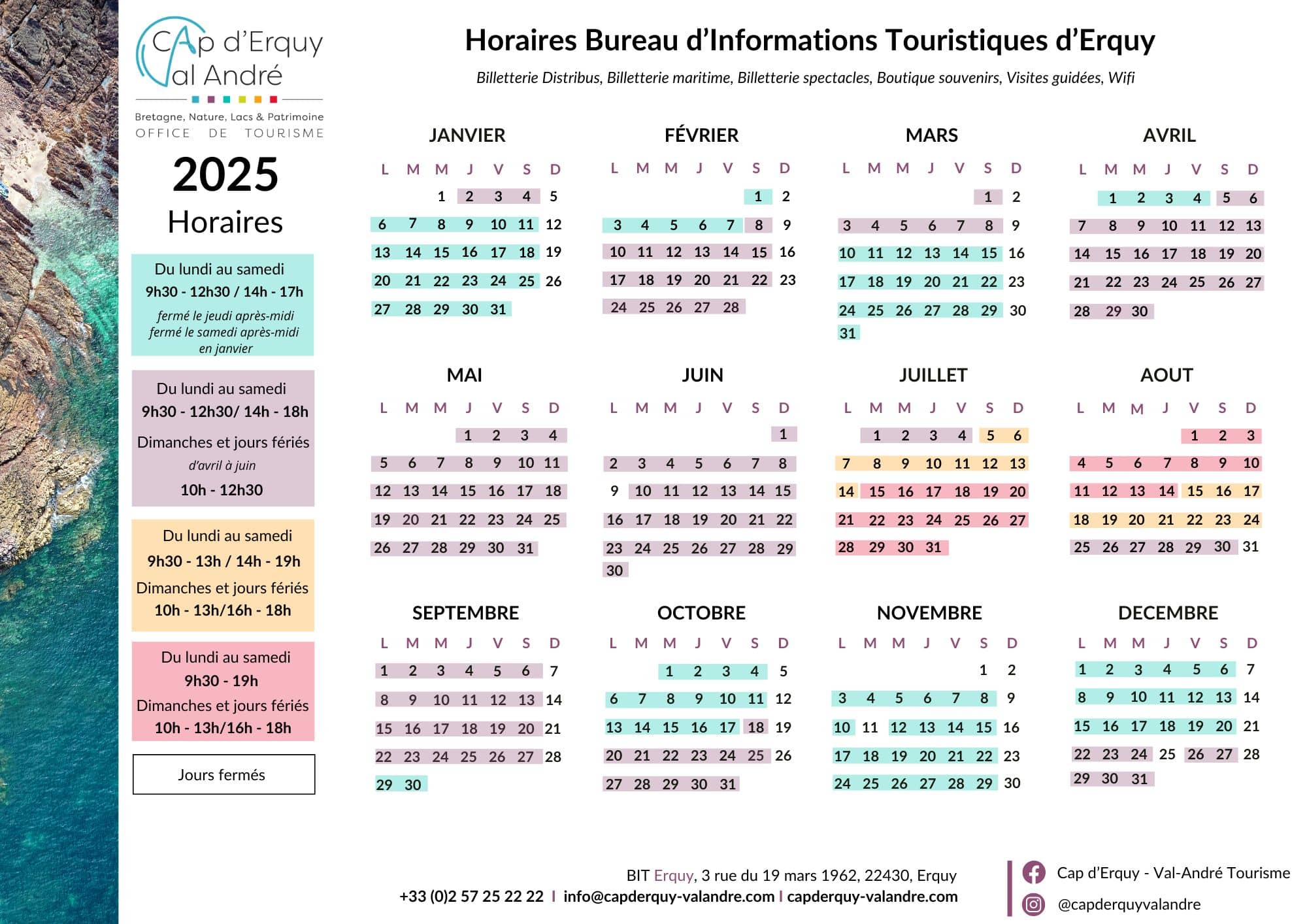 Horaires Bureaux d'Informations Touristiques d'Erquy 2025